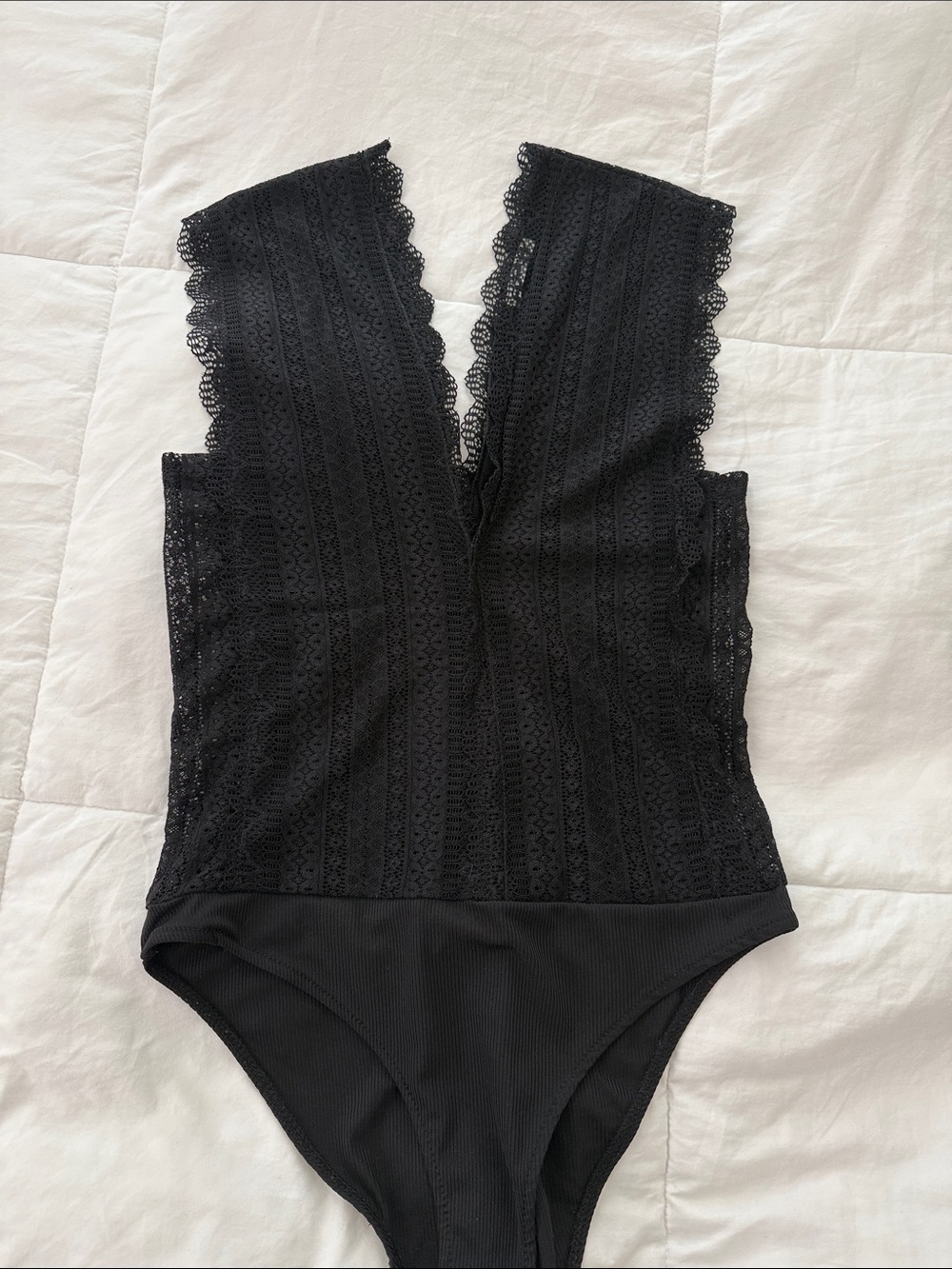 Zara Black Lace-Trim One-Piece Bodysuit